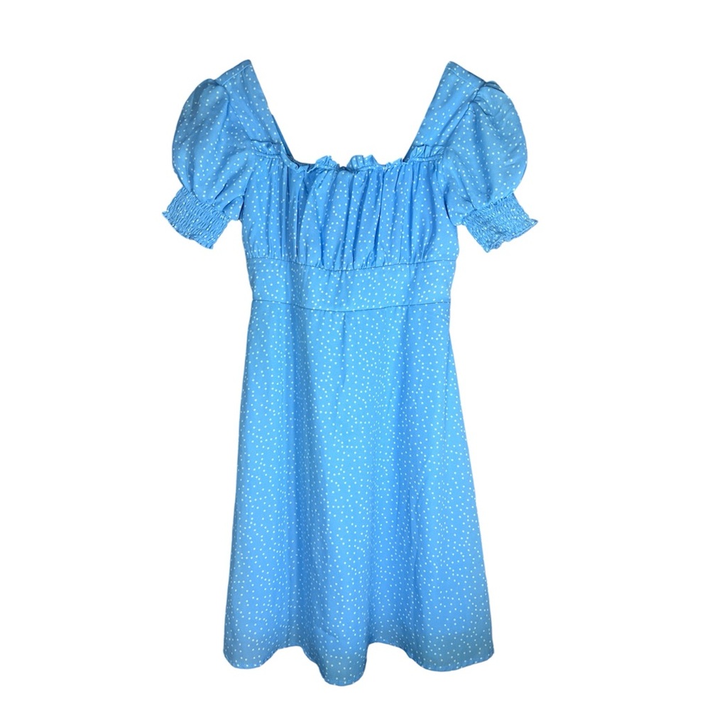 Trixxi Sky Blue Polka Dot Puff-Sleeve Dress